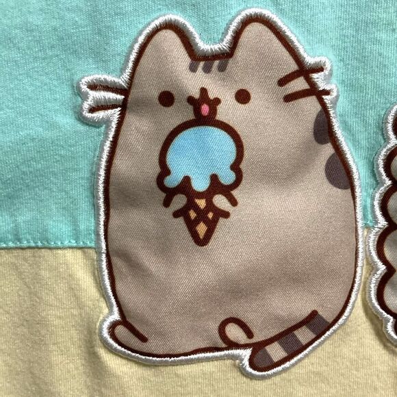 PUSHEEN Tank Top Sleeveless Teal Yellow Cat Applique Beach Print  Womens XL - Picture 6 of 13